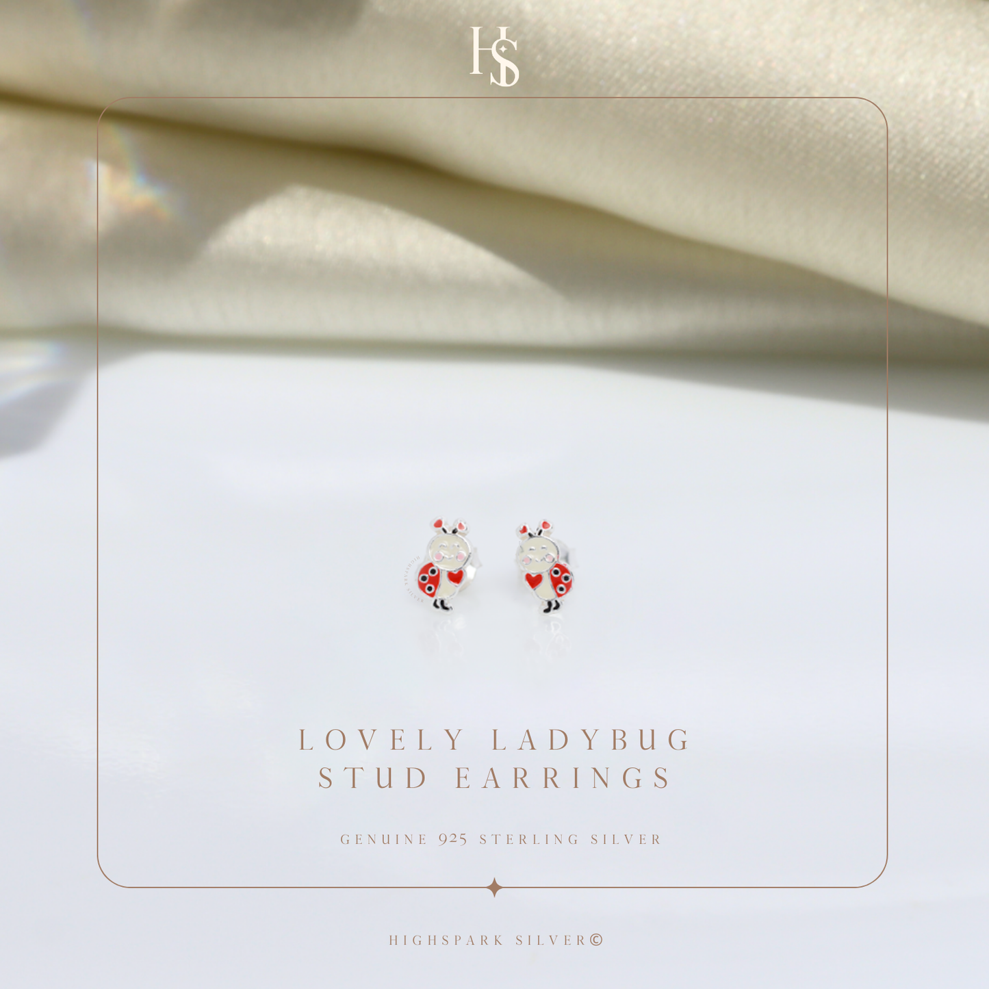 Lovely Ladybug Cute Enamel Stud Earrings in 925 Sterling Silver HighSpark