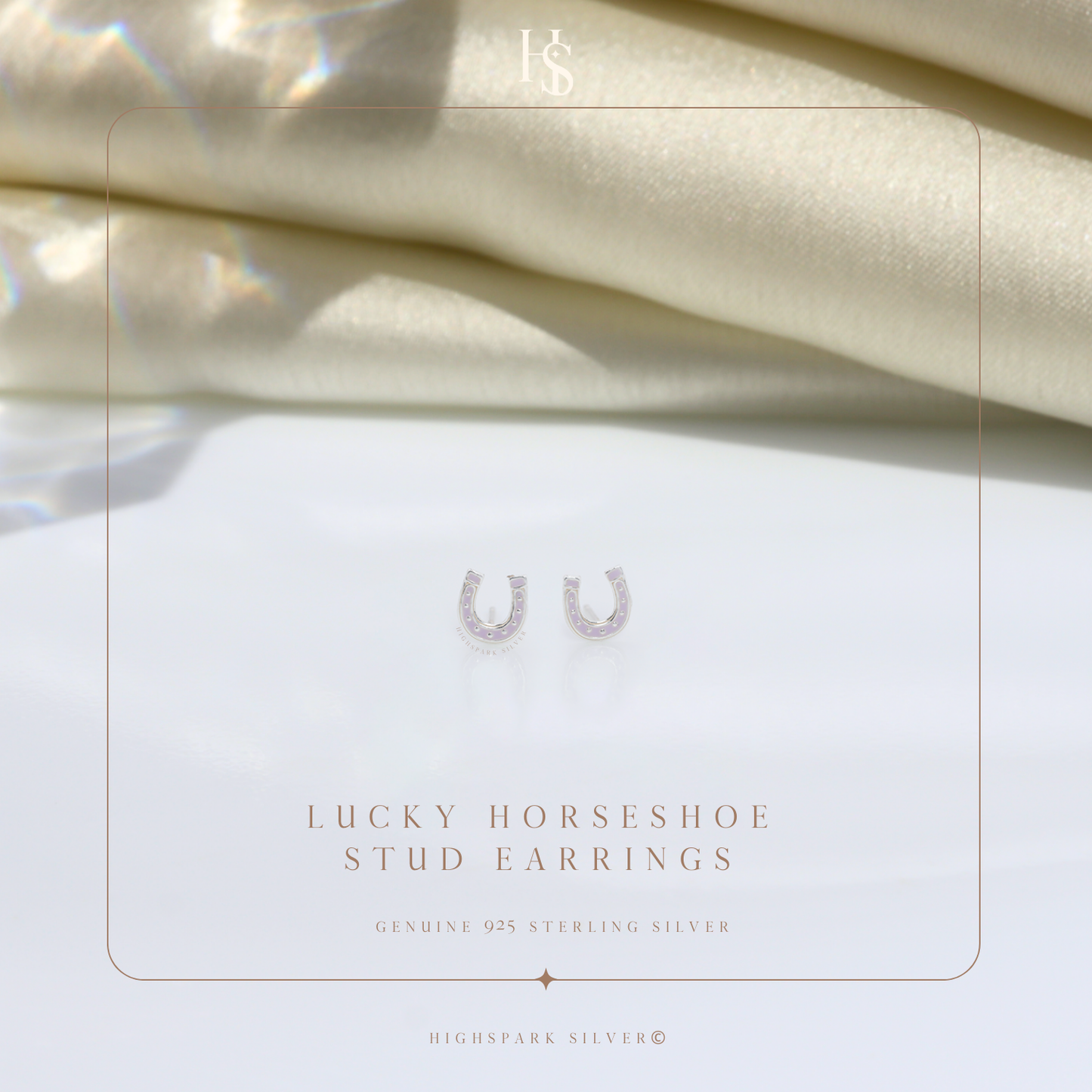Lucky Horseshoe Cute Enamel Stud Earrings in 925 Sterling Silver HighSpark