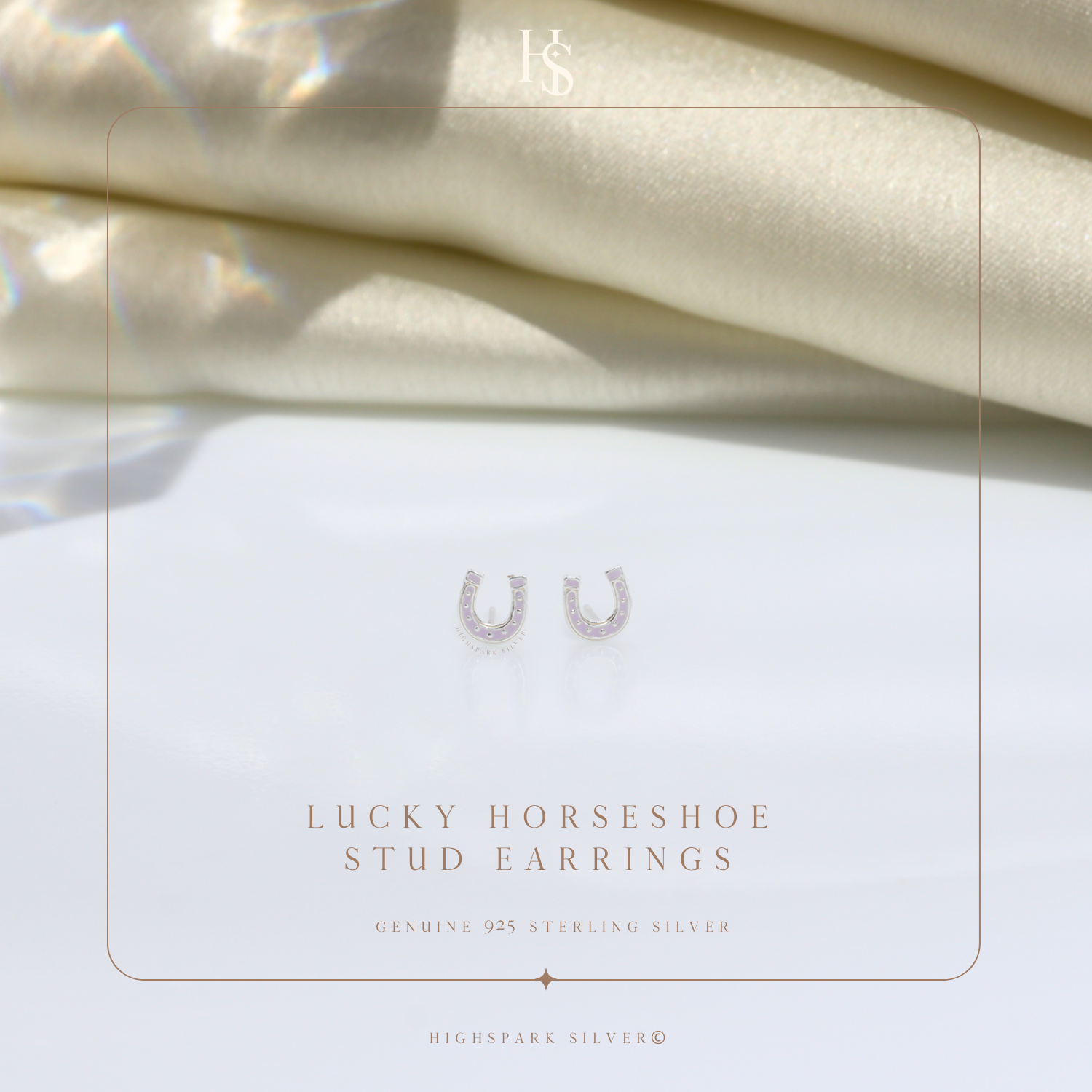 Lucky Horseshoe Cute Enamel Stud Earrings in 925 Sterling Silver HighSpark