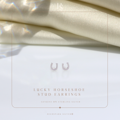 Lucky Horseshoe Cute Enamel Stud Earrings in 925 Sterling Silver HighSpark
