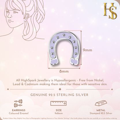 Lucky Horseshoe Cute Enamel Stud Earrings in 925 Sterling Silver HighSpark