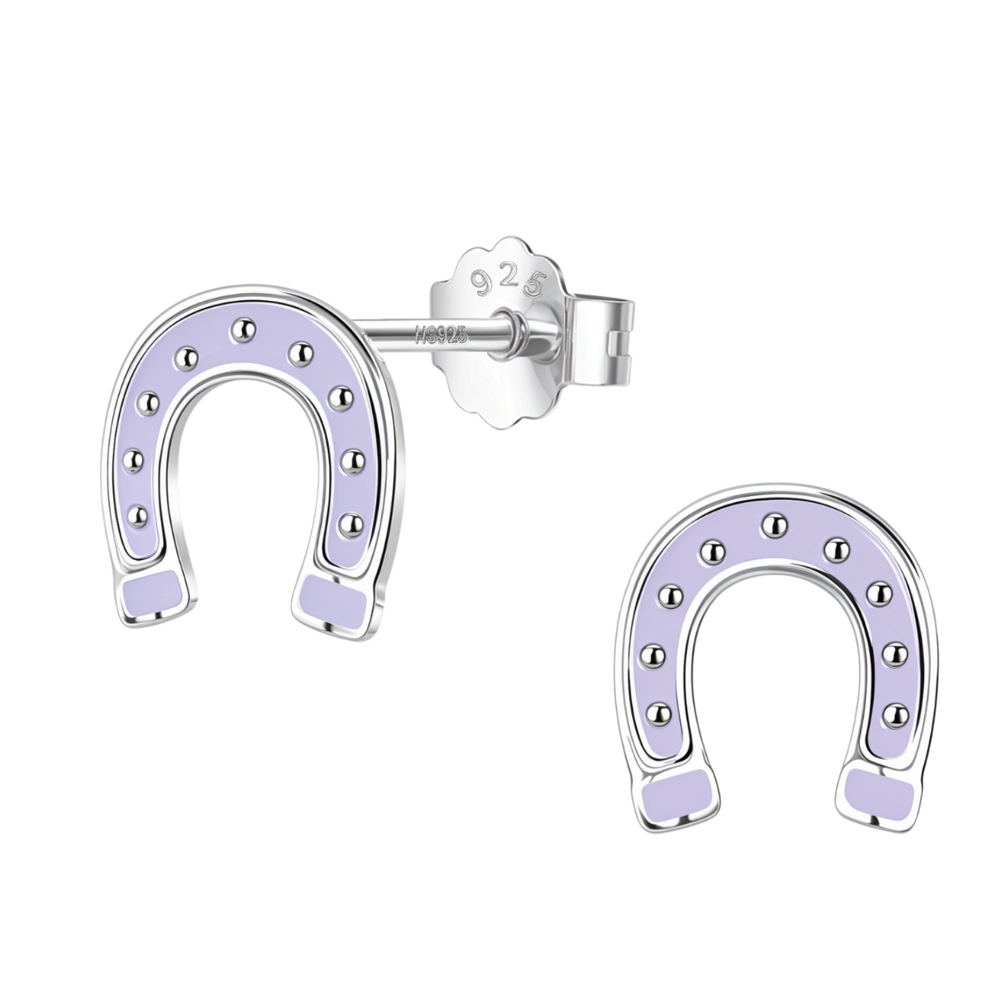 Lucky Horseshoe Cute Enamel Stud Earrings in 925 Sterling Silver HighSpark
