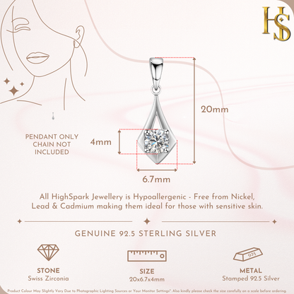 Luminary Drop Solitaire Pendant With Chain in 925 Sterling Silver For Women HighSpark