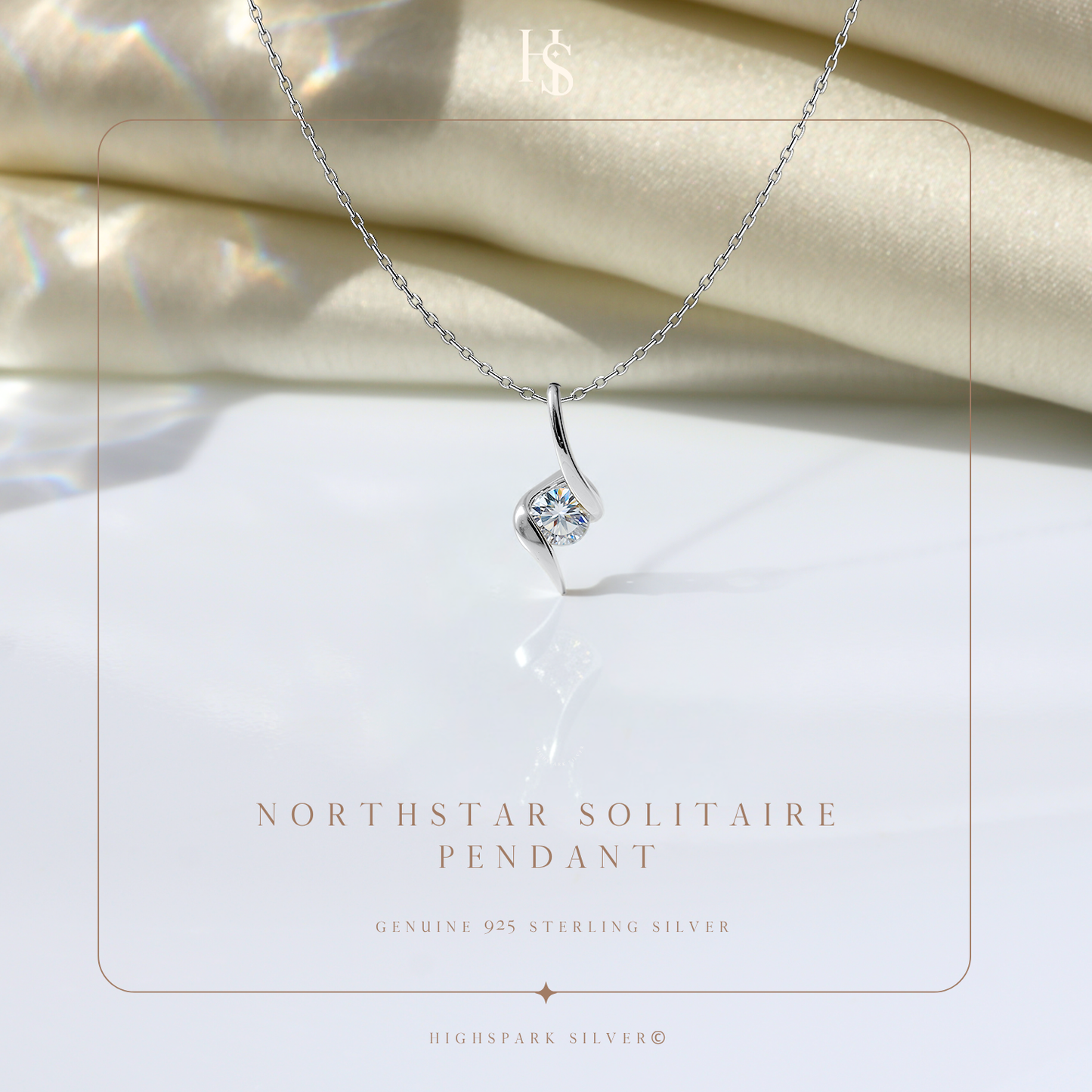 Luminous Solitaire Pendant in 92.5 Sterling Silver With Diamond like Brilliance Zirconia HighSpark