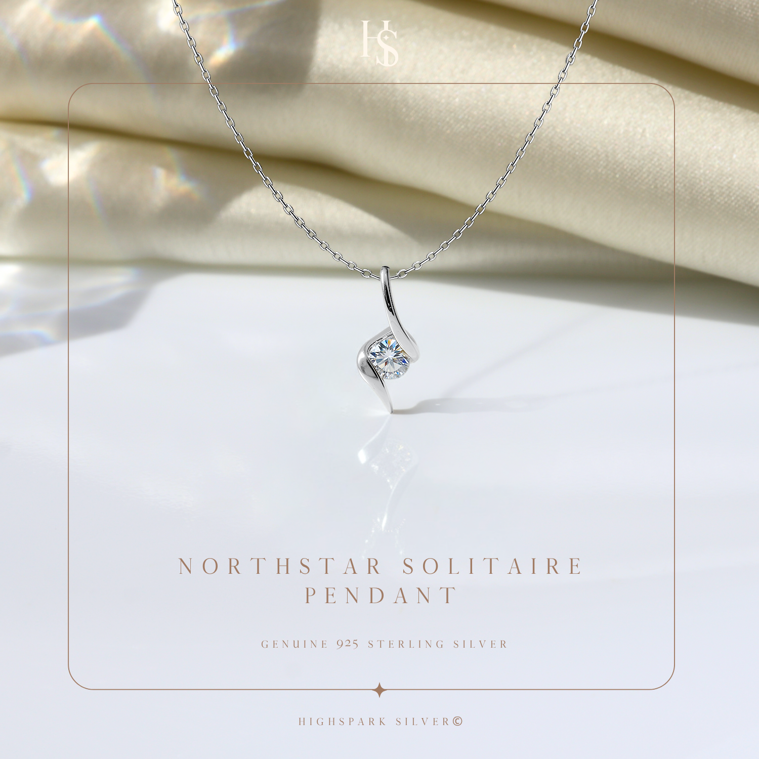 Luminous Solitaire Pendant in 92.5 Sterling Silver With Diamond like Brilliance Zirconia HighSpark