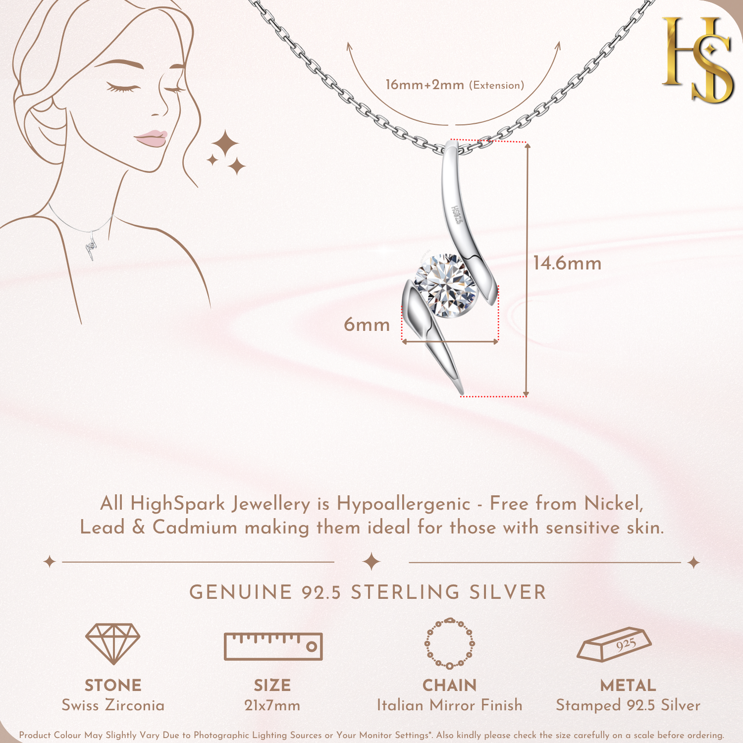Luminous Solitaire Pendant in 92.5 Sterling Silver With Diamond like Brilliance Zirconia HighSpark
