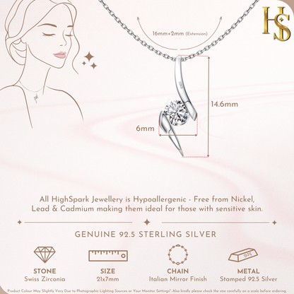Luminous Solitaire Pendant in 92.5 Sterling Silver With Diamond like Brilliance Zirconia HighSpark