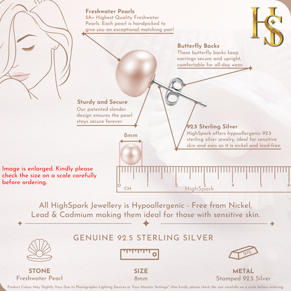 Luster Freshwater Pearl Peach Stud earrings in 925 sterling Silver HighSpark