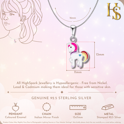 Magical Unicorn Cute Enamel Pendant in 925 Sterling Silver HighSpark