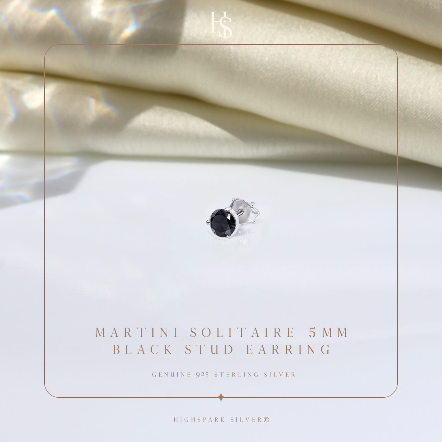 Martini Solitaire 5MM Black Stud Earrings in 925 Sterling Silver For Mens HighSpark