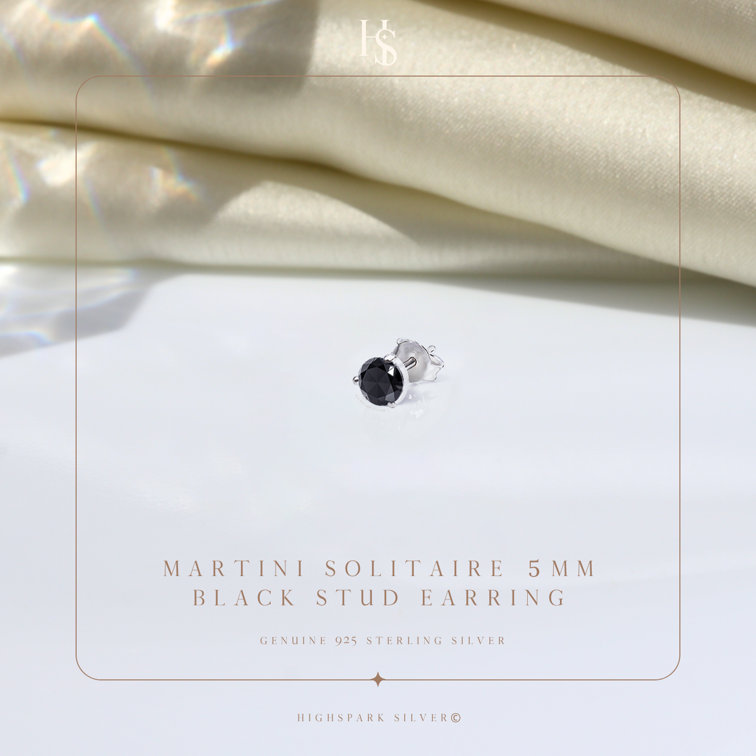Martini Solitaire 5MM Black Stud Earrings in 925 Sterling Silver For Mens HighSpark