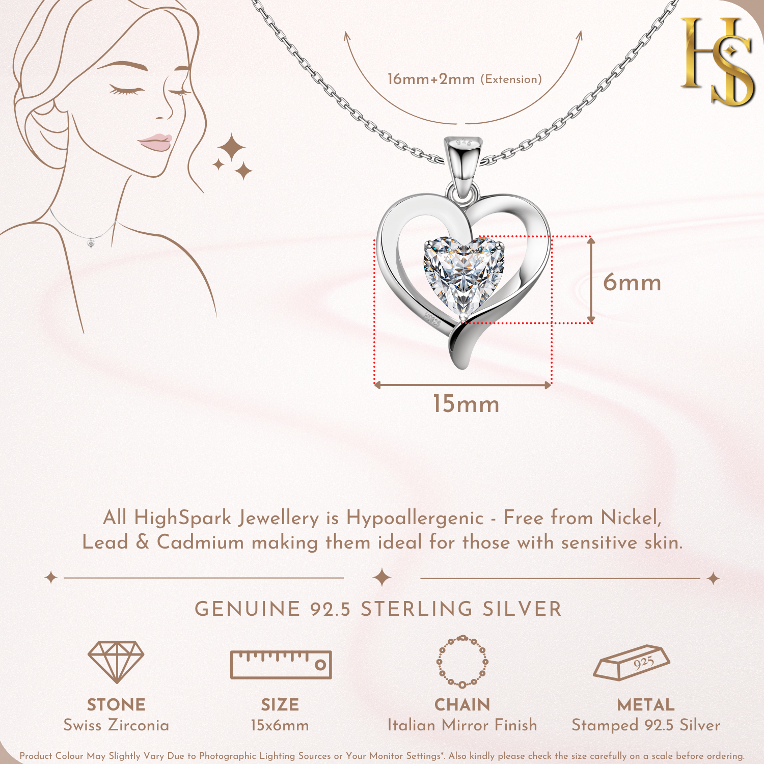 Matters Of Heart Solitaire Pendant in 92.5 Sterling Silver With Diamond like Brilliance Zirconia HighSpark