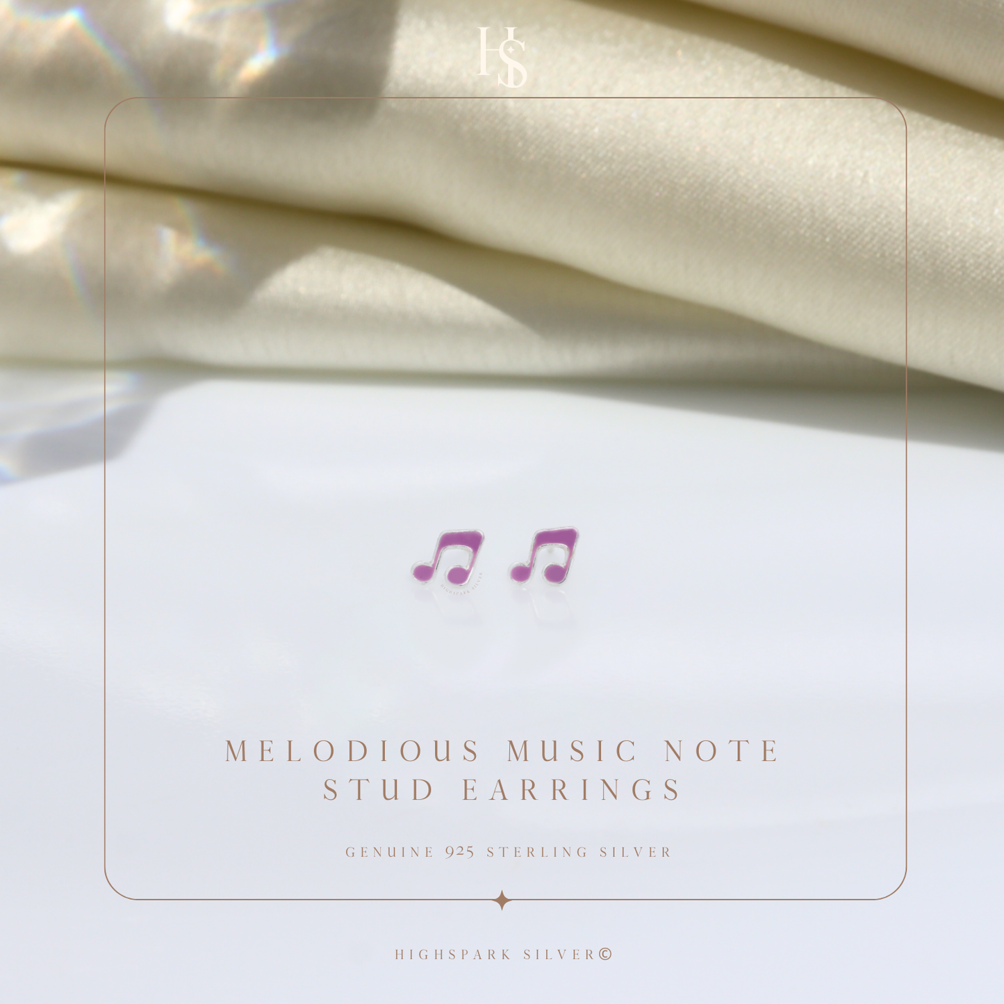 Melodious Music Note Cute Enamel Stud Earrings in 925 Sterling Silver HighSpark