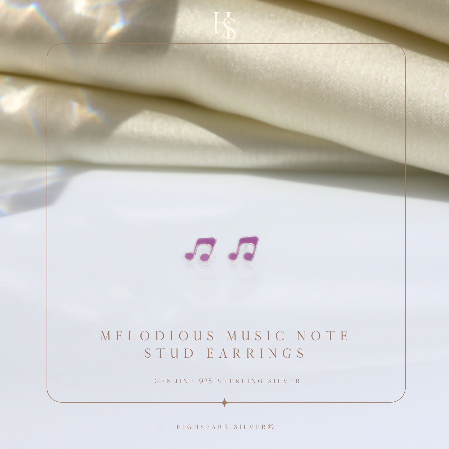 Melodious Music Note Cute Enamel Stud Earrings in 925 Sterling Silver HighSpark