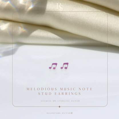 Melodious Music Note Cute Enamel Stud Earrings in 925 Sterling Silver HighSpark