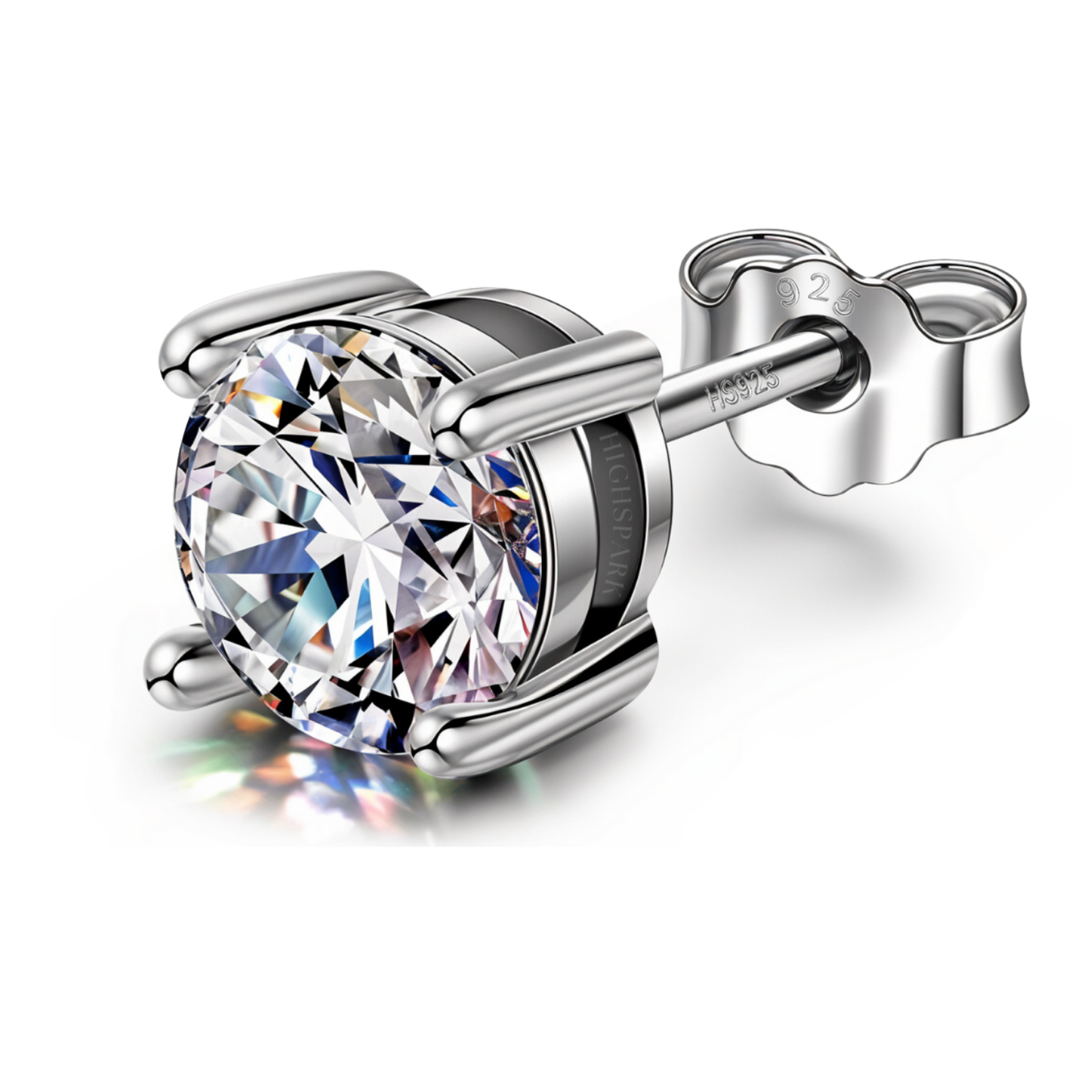 A single solitaire stud earring for men featuring a round, clear American diamond in a four-prong setting, crafted from 925 sterling silver.