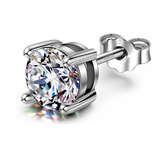 A single solitaire stud earring for men featuring a round, clear American diamond in a four-prong setting, crafted from 925 sterling silver.