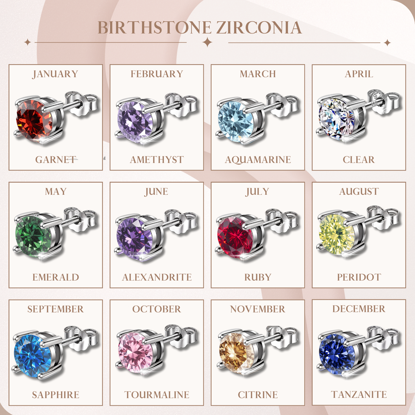 Men's Solitaire Stud Earring - 925 Silver - Birthstone January Garnet Zirconia - 1 Piece HighSpark