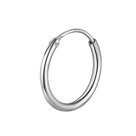 A single, thin classic hoop earring in polished sterling silver with a continuous closure, shown on a white background.