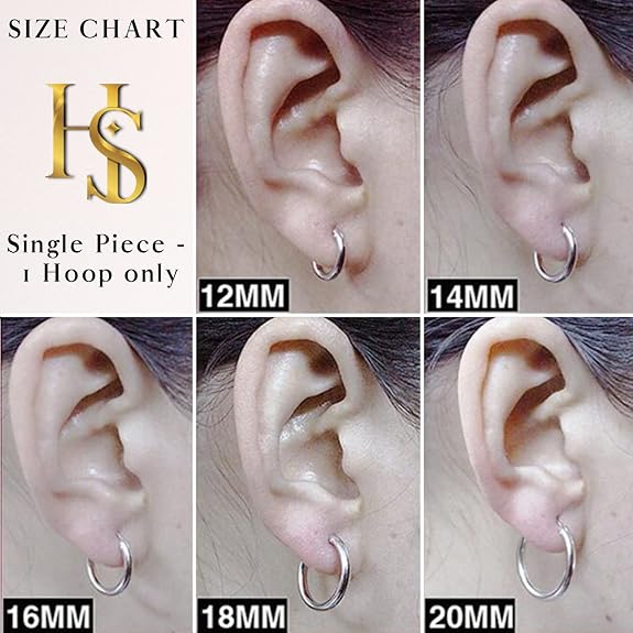 Mens Classic Hoop Earrings in 92.5 Sterling Silver - 1.2mm Thickness - Small Sizes 10mm to 20mm (Thin & lightweight Hoops) HighSpark