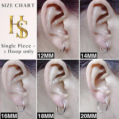 Mens Classic Hoop Earrings in 92.5 Sterling Silver - 1.2mm Thickness - Small Sizes 10mm to 20mm (Thin & lightweight Hoops) HighSpark