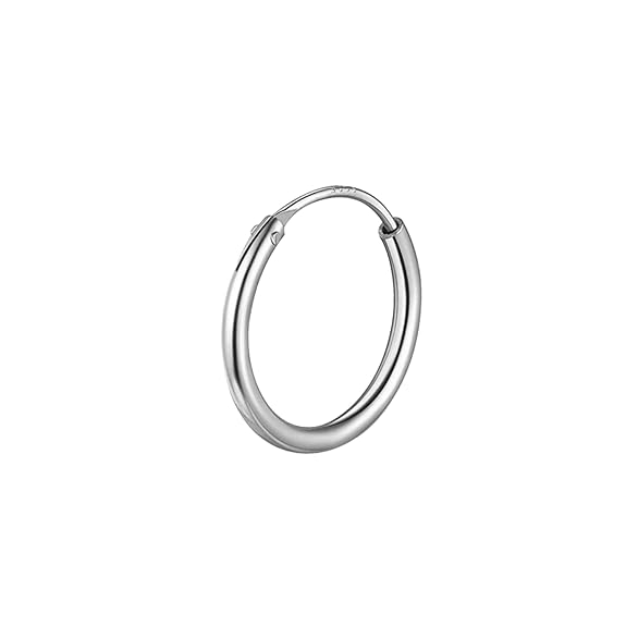 A single, classic hoop earring with a continuous closure, crafted in polished sterling silver and shown on a plain white background.