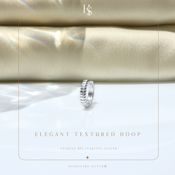 Mens Elegant Textured Hoop Earring in 92.5 Silver embellished with Swiss Zirconia