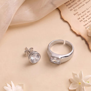 Men's 925 silver stud earring and band ring - men's jewellery category