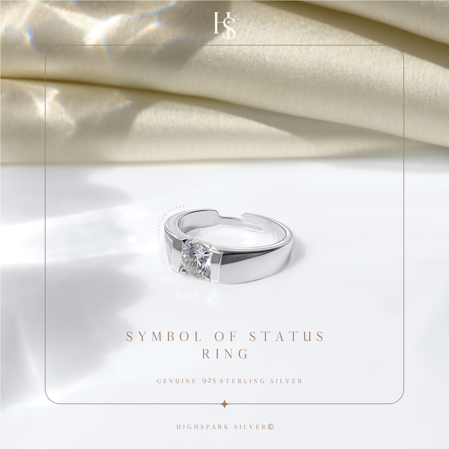 Mens Symbol Of Status Adjustable Ring in 92.5 Silver embellished with Sparkling Zirconia HighSpark