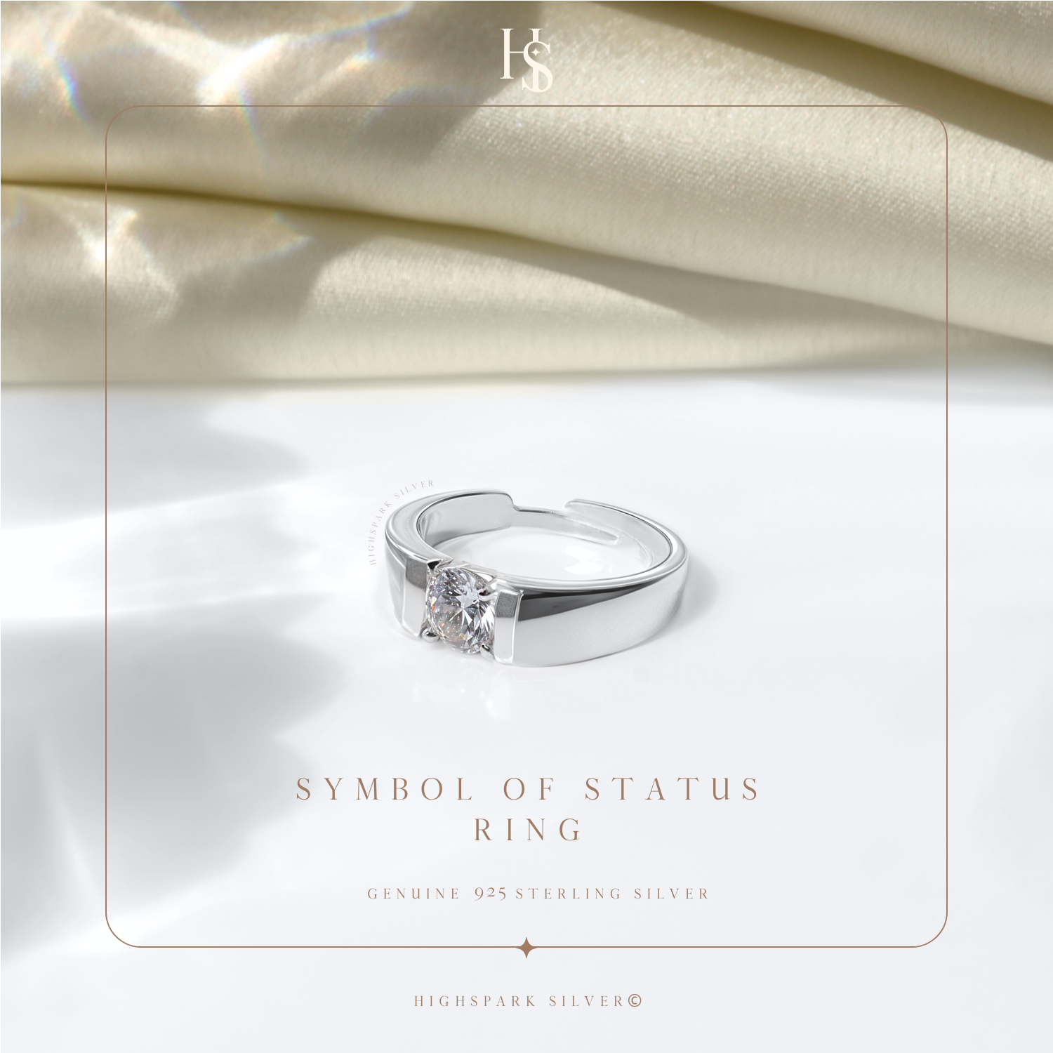 Mens Symbol Of Status Adjustable Ring in 92.5 Silver embellished with Sparkling Zirconia HighSpark