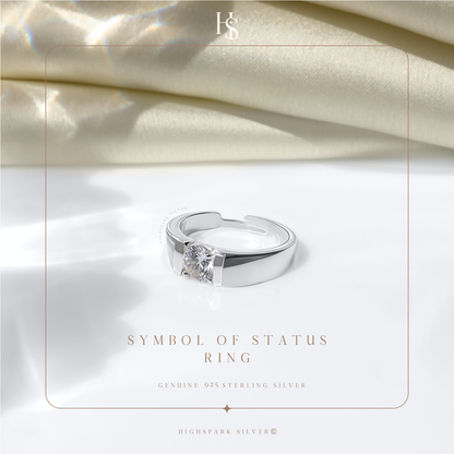 Mens Symbol Of Status Adjustable Ring in 92.5 Silver embellished with Sparkling Zirconia HighSpark