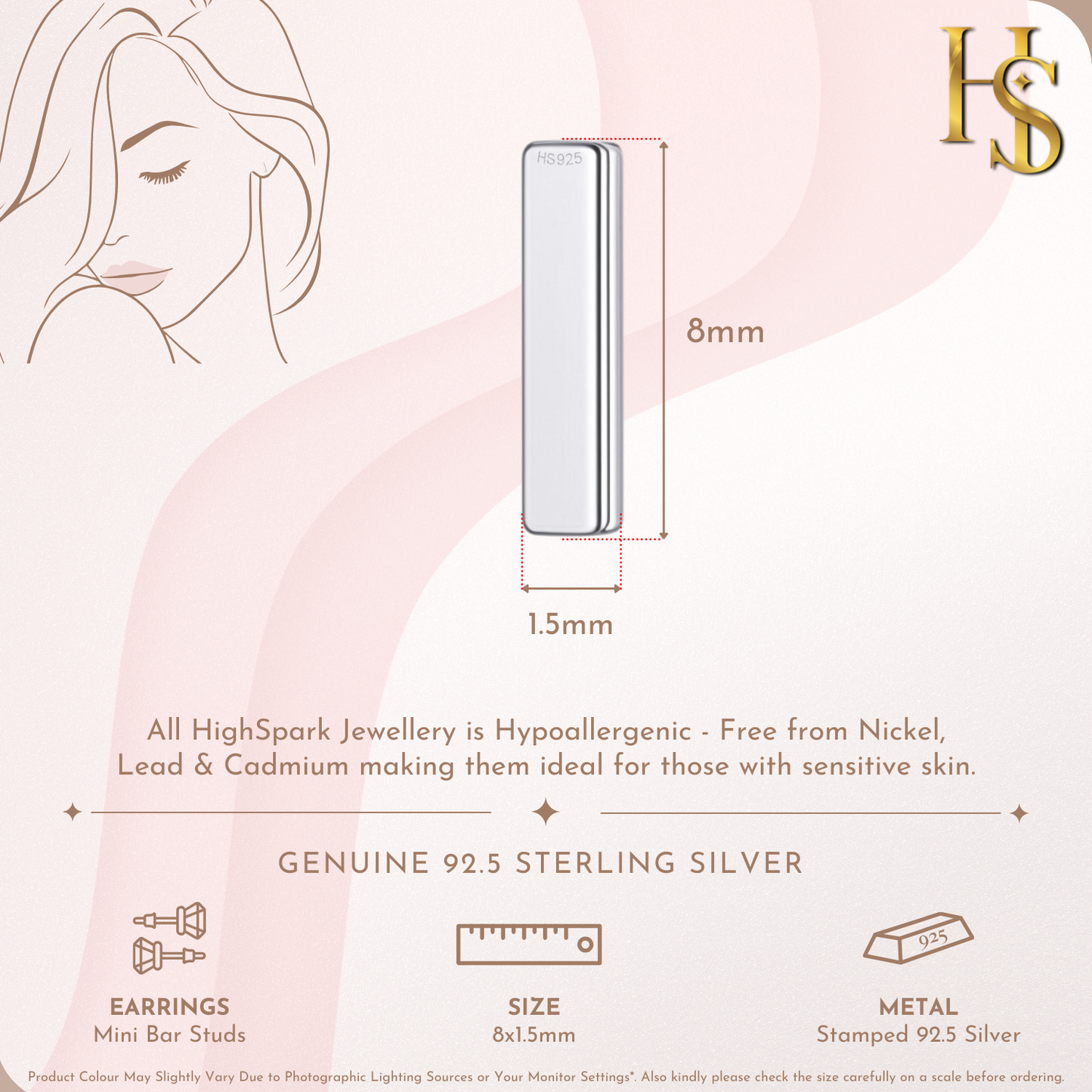 Mini Bar Stud Earrings in 925 Sterling Silver for Women HighSpark