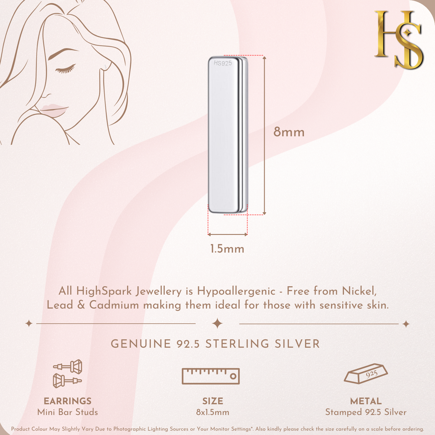 Mini Bar Stud Earrings in 925 Sterling Silver for Women HighSpark
