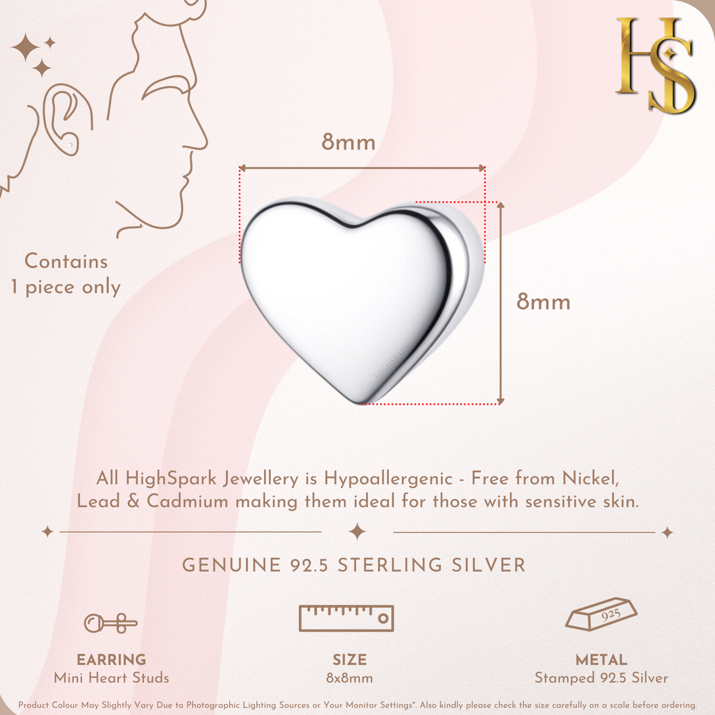 Mini Heart Stud Earring in 925 Sterling Silver for Men HighSpark