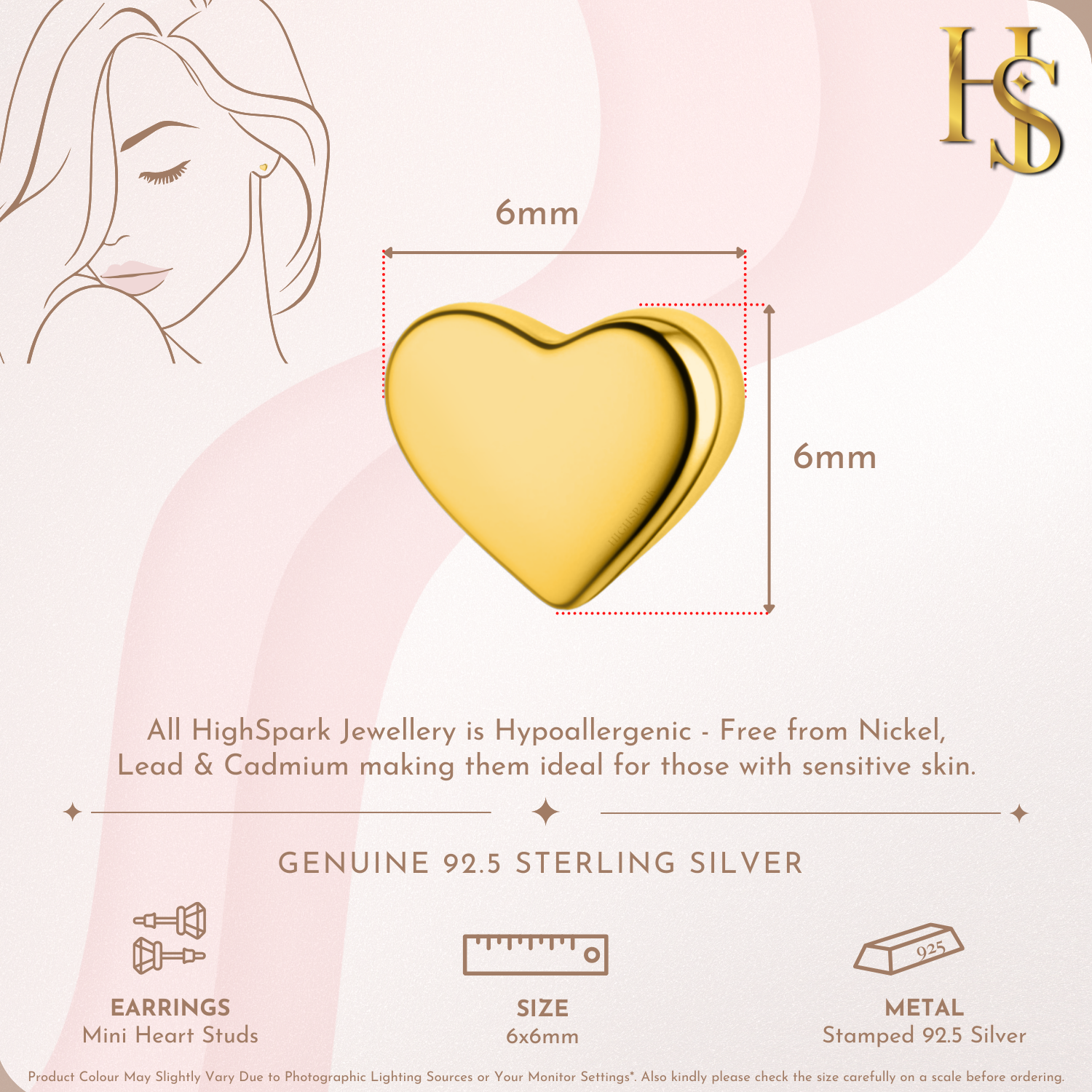 Mini Heart Stud Earring in 925 Sterling Silver with 18k Gold Finish For Women HighSpark