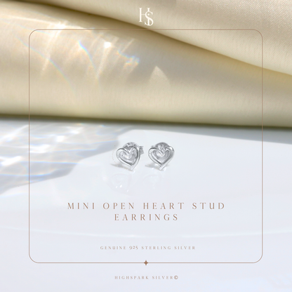 Mini Hollow Heart Stud Earrings in 925 Sterling Silver for Women HighSpark