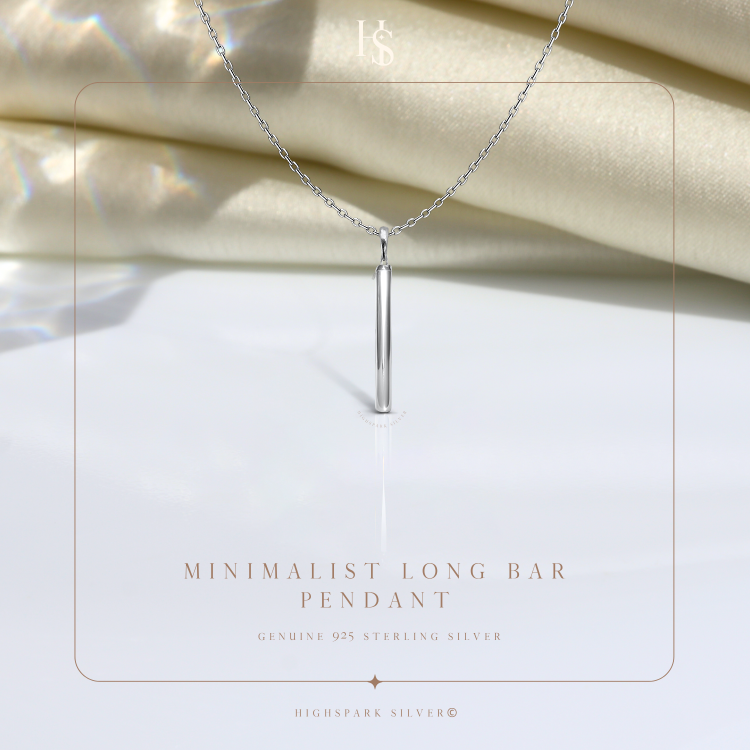 Minimalist Long Bar Pendant in 92.5 Sterling Silver For Women HighSpark