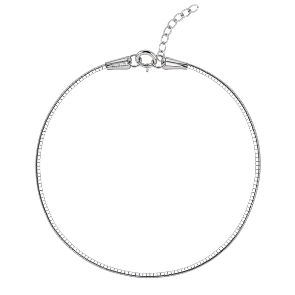 A sterling silver snake chain anklet with a high-polish finish and an adjustable clasp, shown on a plain white background.