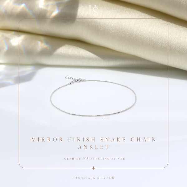 Mirror Finish Snake Chain Anklet in 925 Sterling Silver For Women