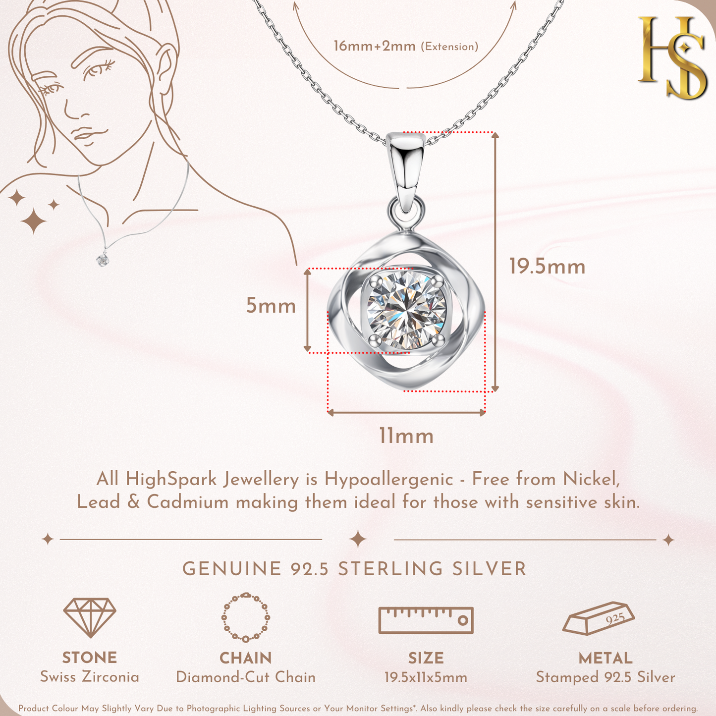 Mobius Circle Solitaire Pendant With Chain in 925 Sterling Silver For Women HighSpark
