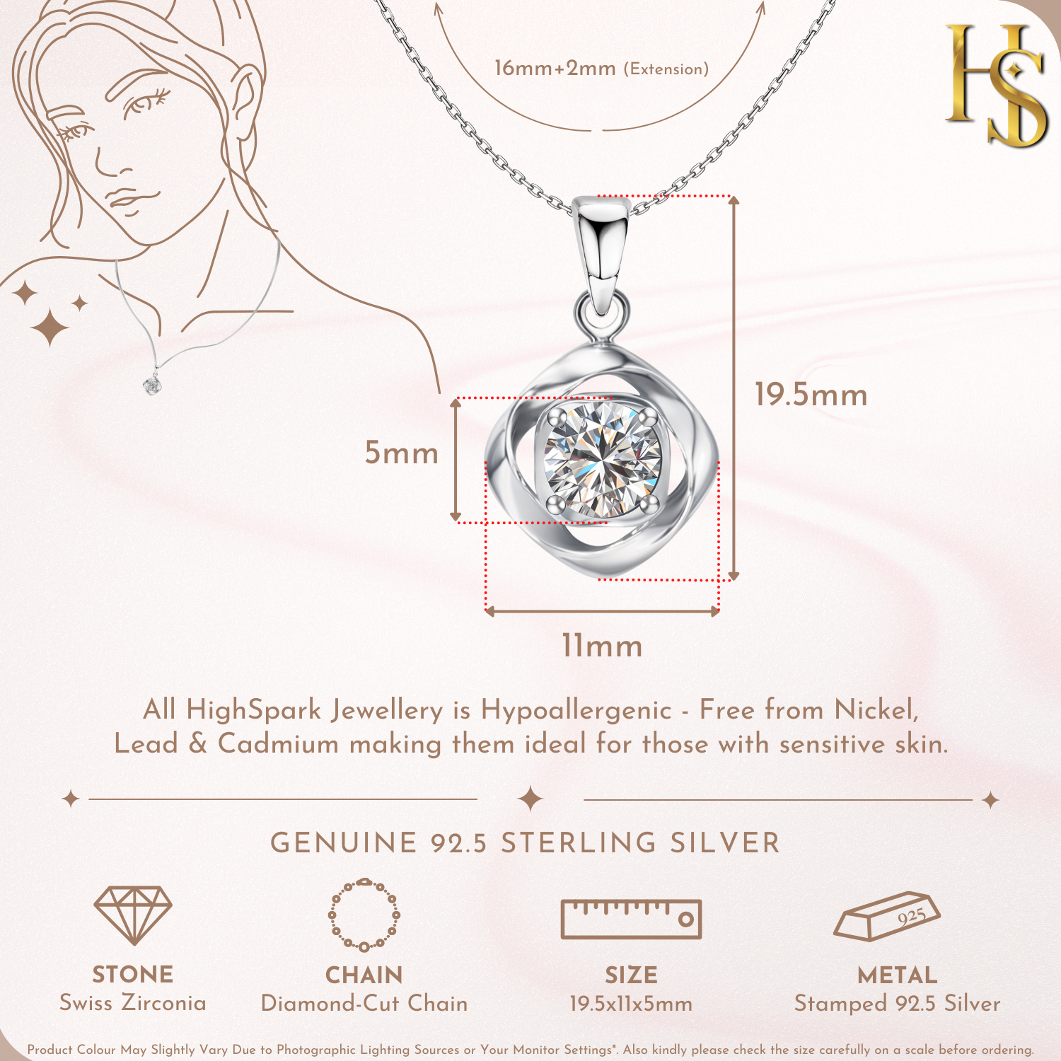 Mobius Circle Solitaire Pendant With Chain in 925 Sterling Silver For Women HighSpark