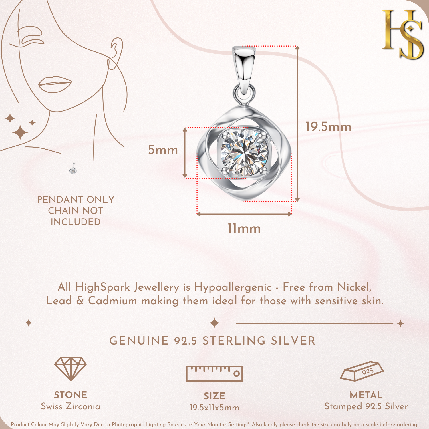 Mobius Circle Solitaire Pendant With Chain in 925 Sterling Silver For Women HighSpark