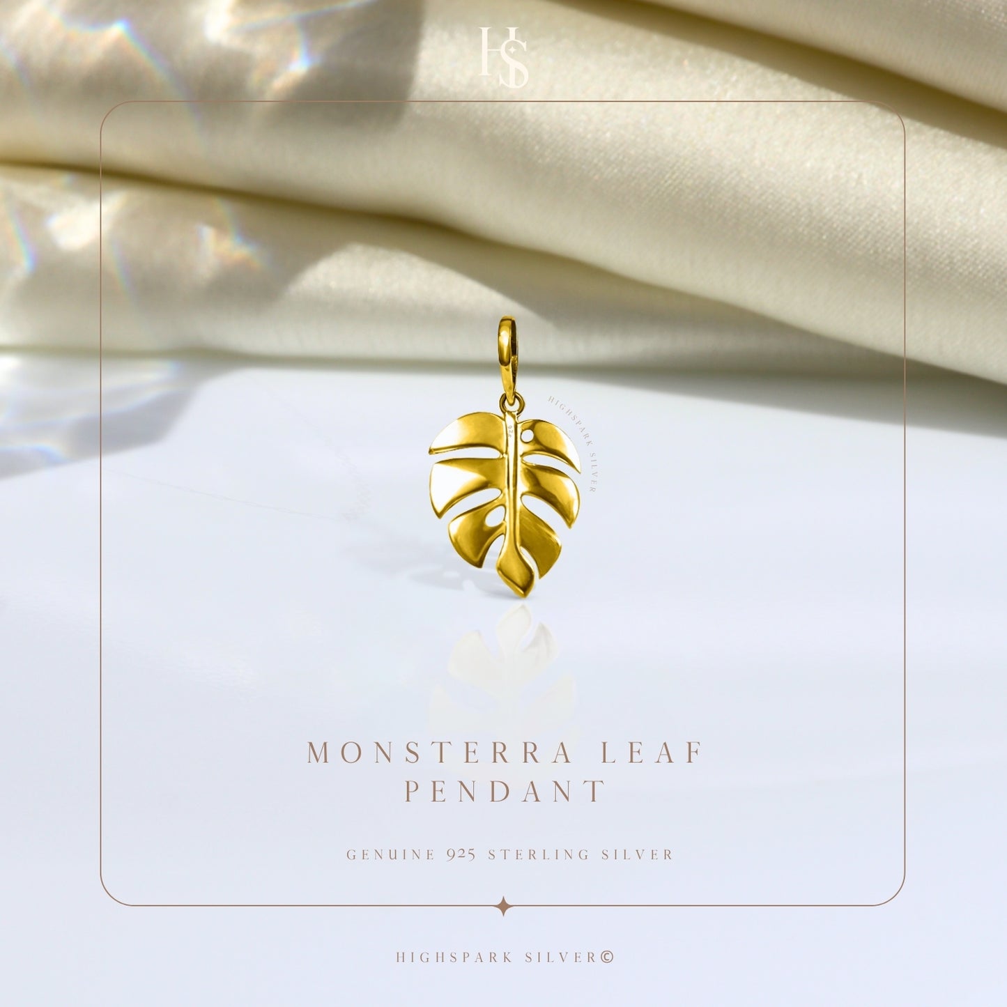 Monsterra Leaf Pendant With Chain In 92.5 Sterling Silver With 18k Gold Finish For Women HighSpark