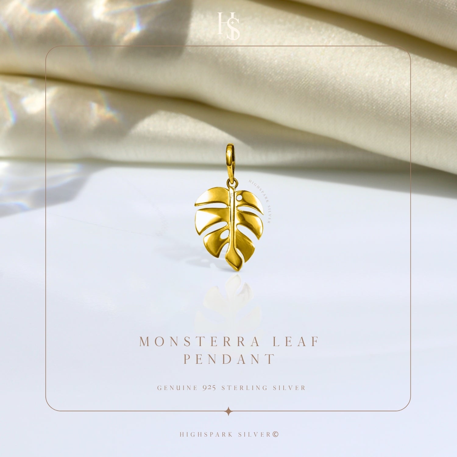 Monsterra Leaf Pendant With Chain In 92.5 Sterling Silver With 18k Gold Finish For Women HighSpark