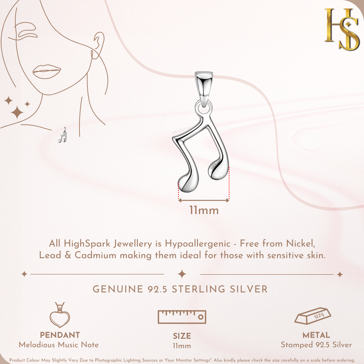 Music Note Pendant in 92.5 Sterling Silver For Women HighSpark