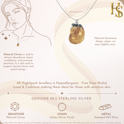 Natural Raw Gemstone Citrine Rough Cut Pendant in 92.5 Sterling Silver HighSpark