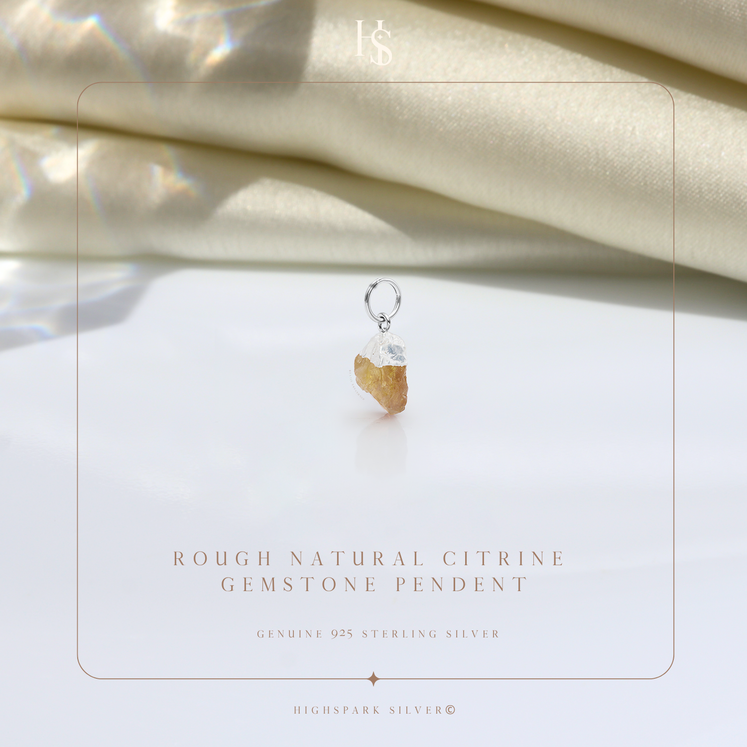 Natural Raw Gemstone Citrine Rough Cut Pendant in 92.5 Sterling Silver HighSpark