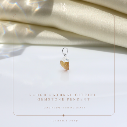 Natural Raw Gemstone Citrine Rough Cut Pendant in 92.5 Sterling Silver HighSpark