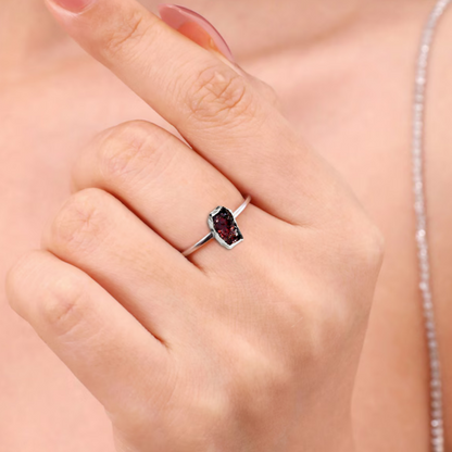 Natural Raw Gemstone Garnet Rough Cut Adjustable Ring in 92.5 Sterling Silver HighSpark
