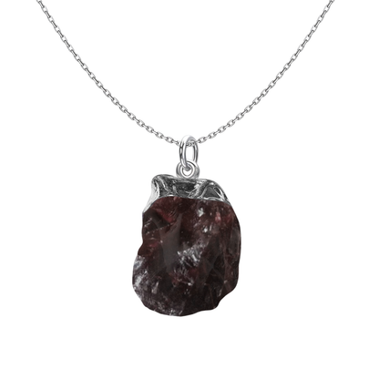 Natural Raw Gemstone Garnet Rough Cut Pendant in 92.5 Sterling Silver HighSpark